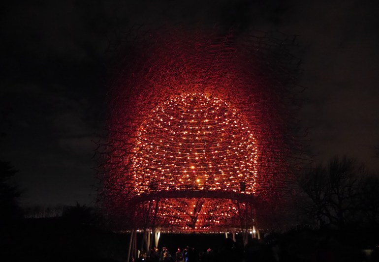 The Hive at night at Kew